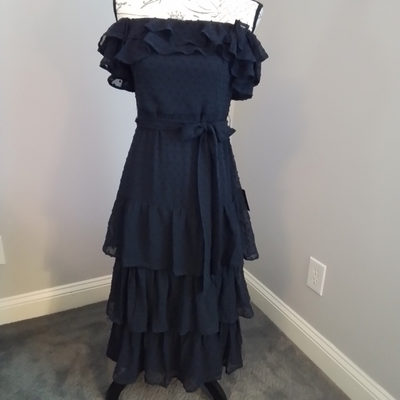 NWT Lulus Dear To My Heart Navy Blue Swiss Dot Tiered Ruffled Mini Dress - M - Picture 9 of 16